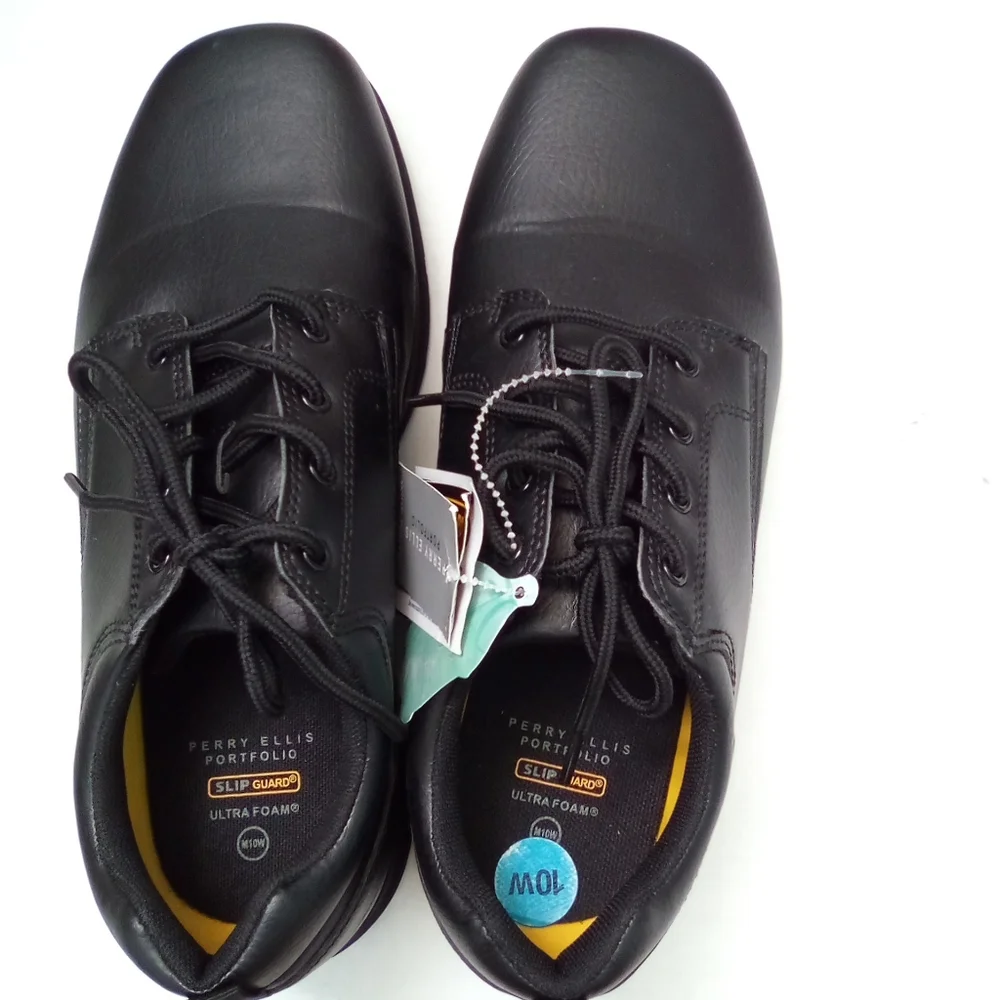 Perry Ellis Shoes Men's Size 10W Black Portfolio Ultrafoam Slip Guard Men's NWT